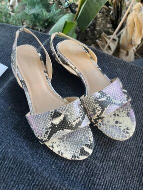 Aldo Snake-Print Slingback Sandals in Black, Gray, Purple, Cream